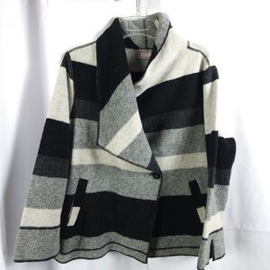 Chico's Women's 1‎ US 8 Gray Black Striped Colorblock Wool Jacket